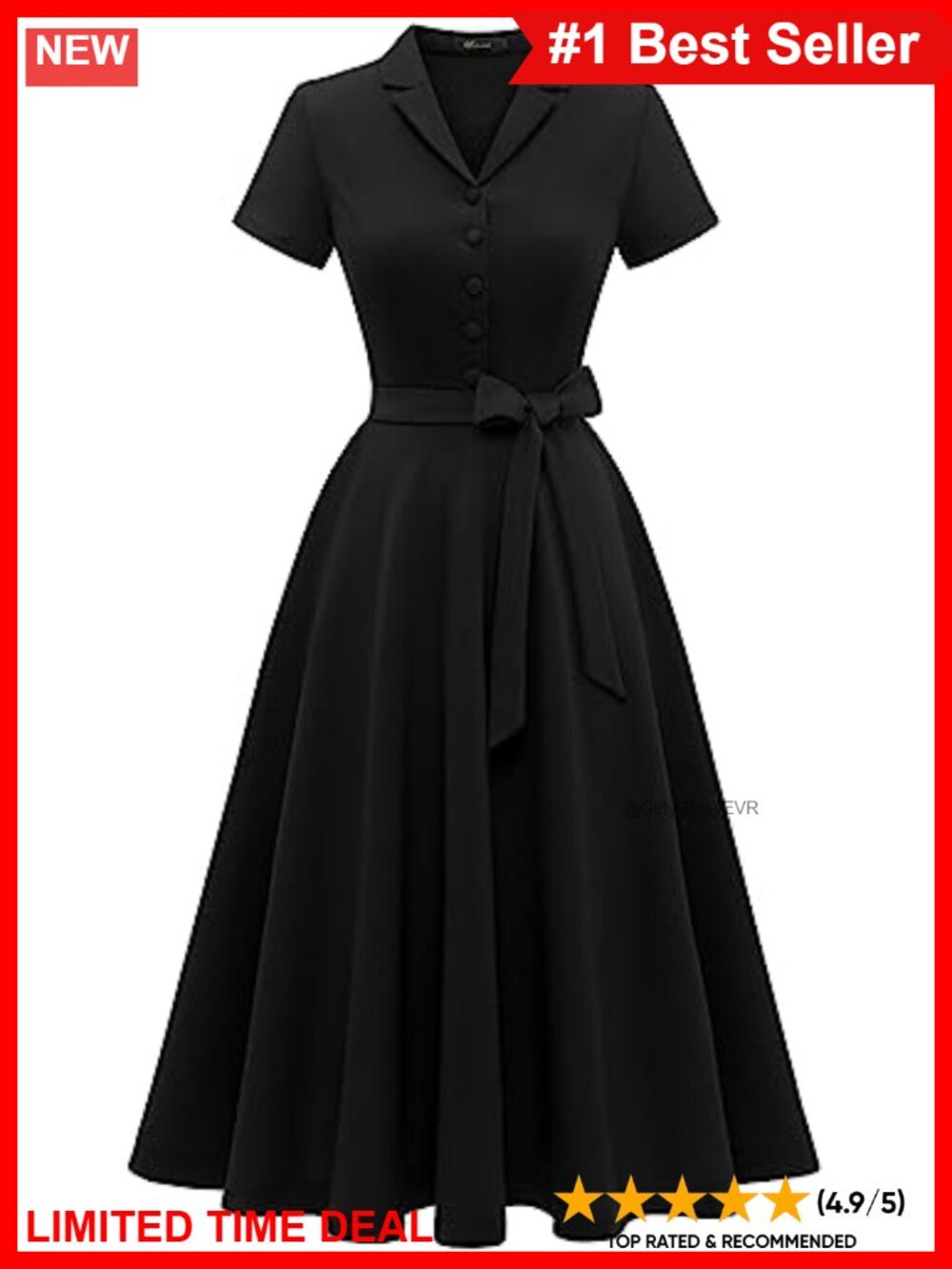 Vintage Tea Dress Short Sleeve A-Line Swing Cocktail Party Church Casual